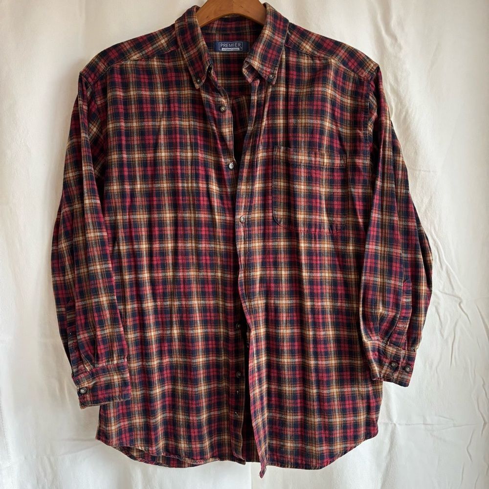 Vintage rust blue‎ plaid flannel shirt size large
